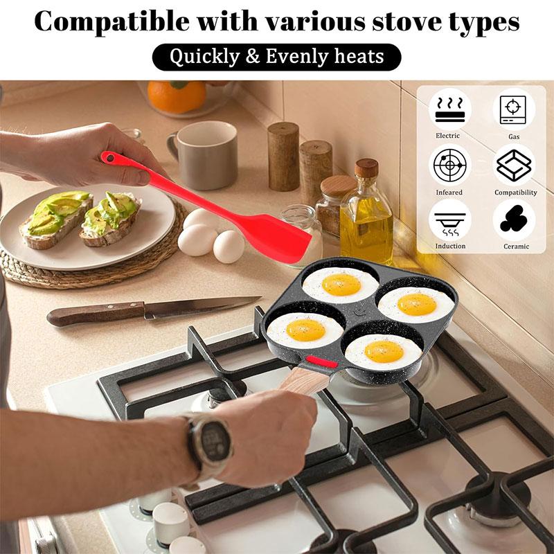 Deepened Egg Frying Pan with Lid 4-Cup Nonstick Granite Omelette Pan Skillet Pancake Pan Healthy Breakfast Egg Cooker Pan
