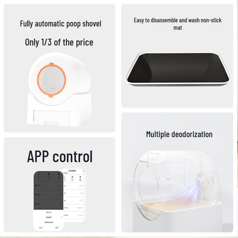 Smart Enclosed Cat Litter Box with Automatic Scooping, Deodorizing, Sterilizing, Anti-Splashing Features, and Mobile Remote Control