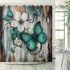 Turquoise Butterfly Digital Art Shower Curtain - Rustic Wood Background, Water-Resistant Polyester