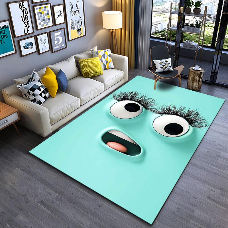 Cute Cartoon Face on Aqua Background suitable as a non-slip mat for the living room or bedroom sofa
