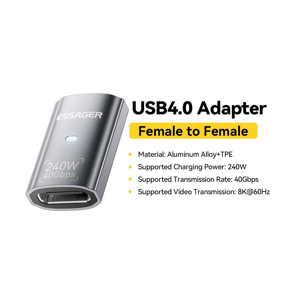 Essager USB4.0 40Gbps OTG Adapter 240W Fast Charging Converter 90 Degree USB Type C Data Adapter For Phone Macbook Laptop 8K60Hz