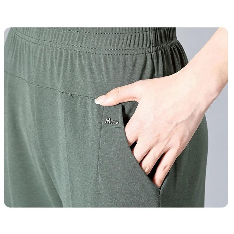 Middle Aged Women's Pants Summer Thin High Waiste Elastic Loose Straight Pants Casual Trousers