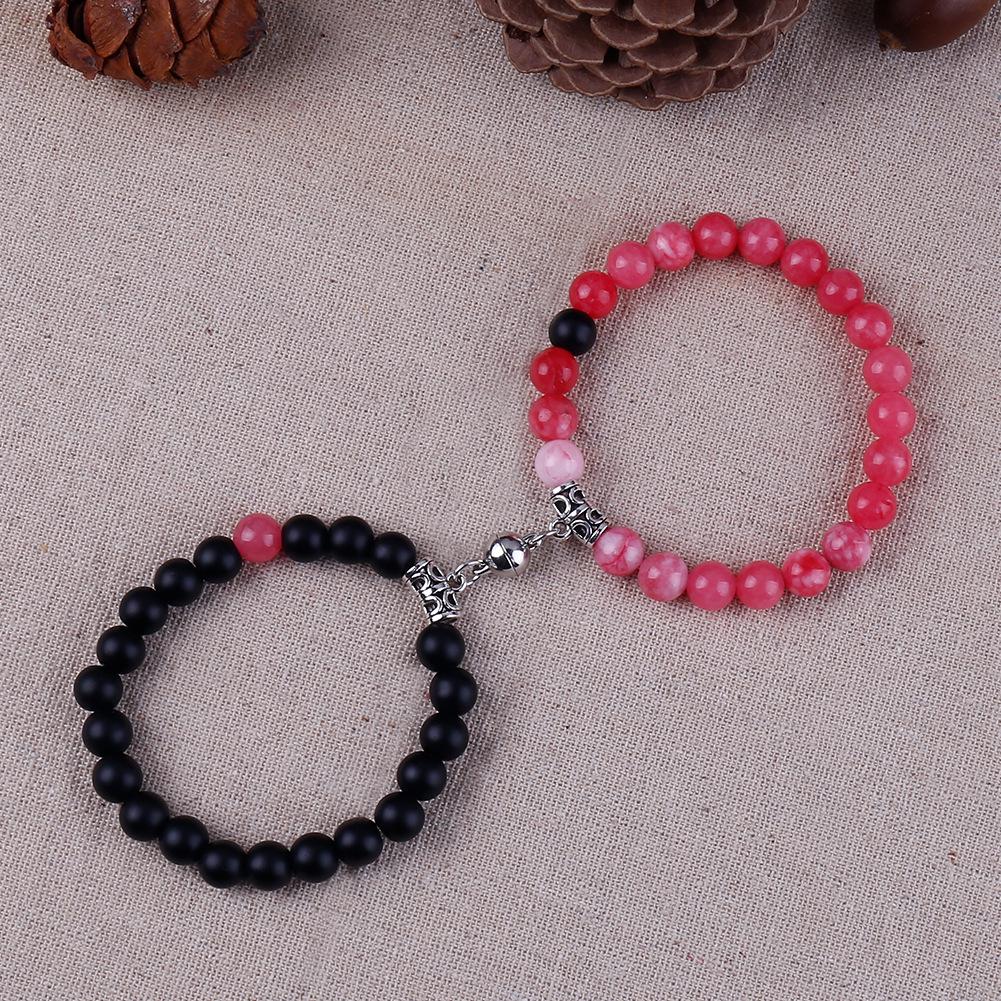 Heart Magnetic Couple Bracelet: Natural Stone, White Pine, and Tiger Eye Beaded Jewelry for Women