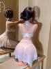 Love Lingerie Lace Mesh Suspender Nightgown Transparent Sexy Nightgown Hanging Neck Gathering Dress Elegant Tank Mini Dress Agj4