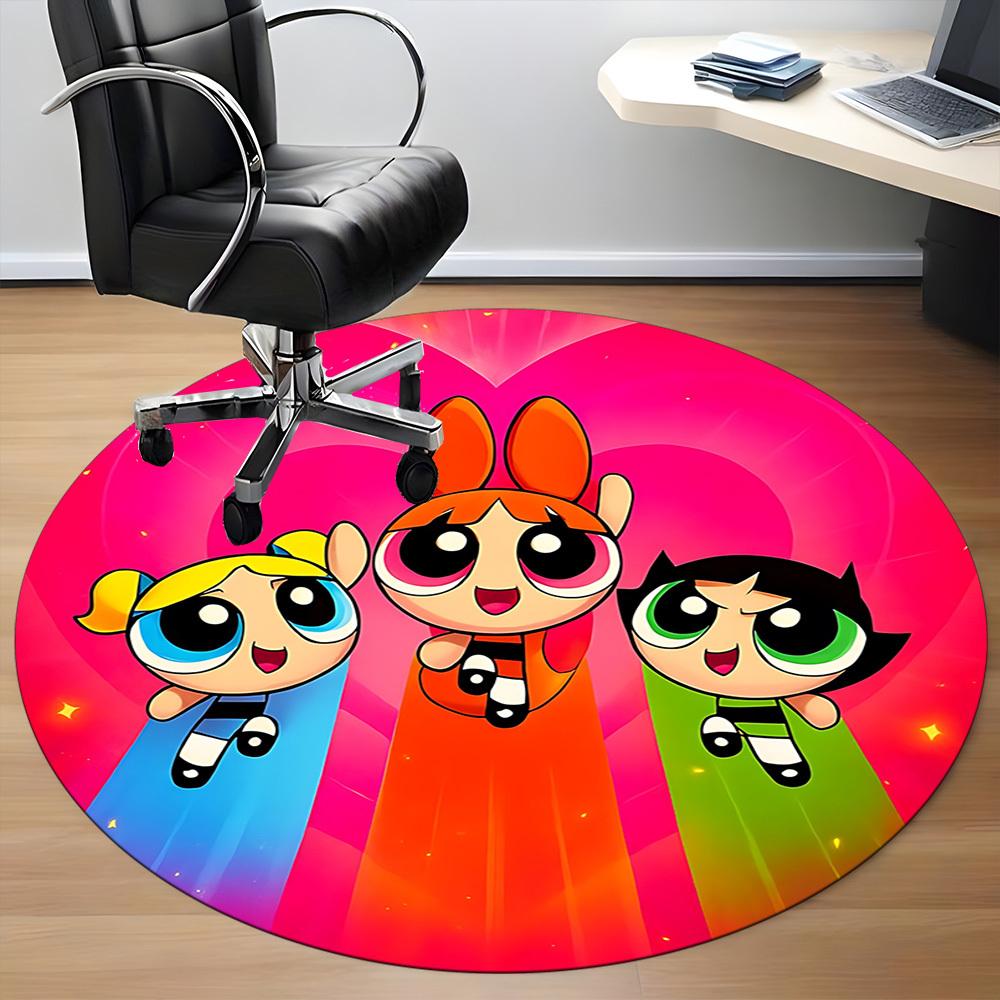 1pc Powerpuff Girls Chair Carpet for Office, Non slip, Soft and Durable Office Rug for Interior Decoration