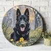 Vintage German Shepherd Metal Sign Round Aluminum Wall Art Black Dog Decor Man Cave Garage