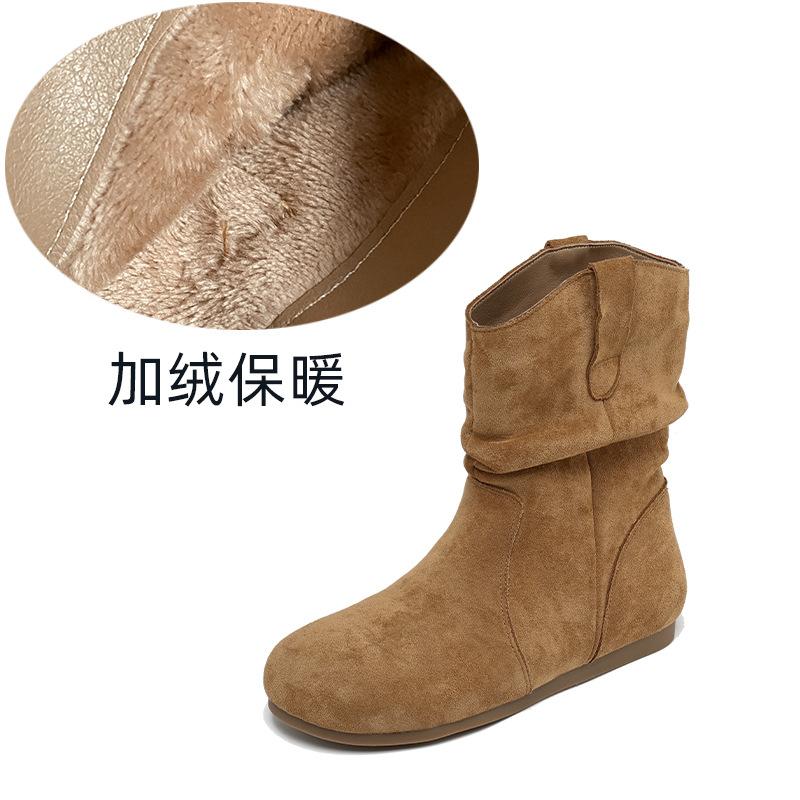 Pile up boots for women's short boots 2026 new autumn and winter retro lazy style boots Western cowboy boots large size