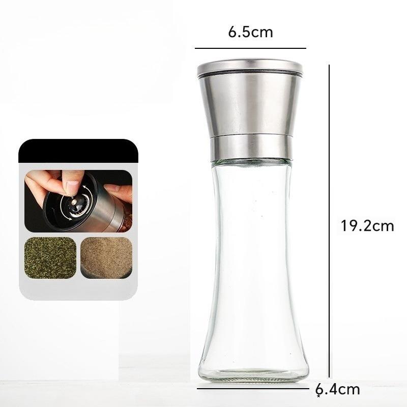 Stainless Steel Manual Grinding Bottle Household Glass Seasoning Bottle Pepper Grinder Kitchen Seasoning Bottle Spice Grinder