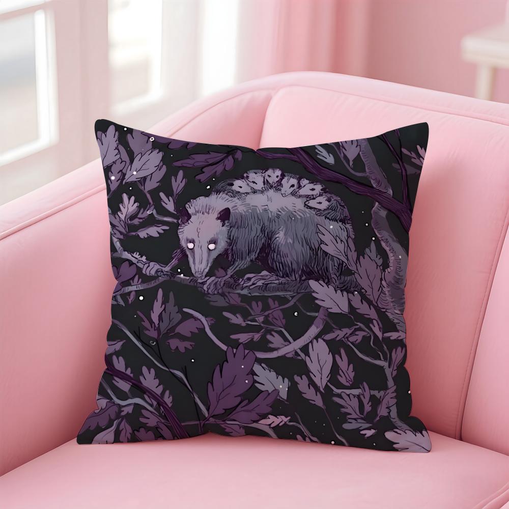 O-Opossum Cushion Cover Pillowcase Short Plush Invisible Zipper Room Sofa Cushion Cover