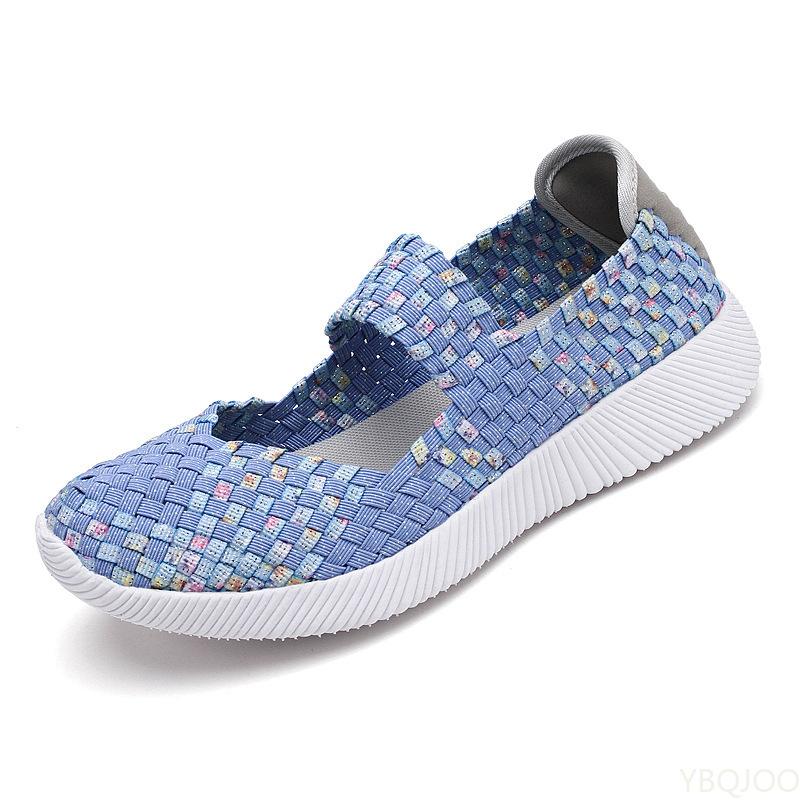 Fashion Womens Flats Shoes Summer Sneakers Breath Woven Casual Loafers Soft Walking Shoes Women Tenis Big Size 35-42 Zapatos De Mujer