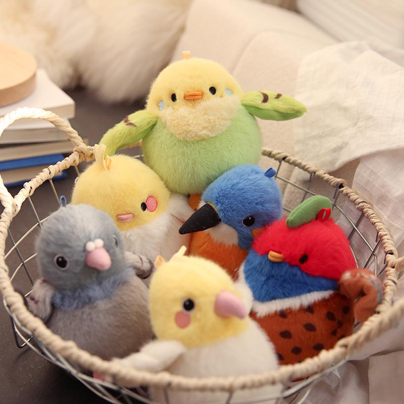 11cm Lovely Mini Bird Plush Toys Cute Simulated Kiwi Parrot Tit Bird Doll Cute Lifelike Bird Sparrow Bag Pendant Xmas Gifts Girl