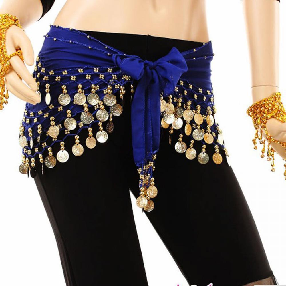 Lady Women Belly Dance Hip Scarf Accessories 3 Row Belt Skirt With Gold Bellydance Tone Coins Waist Chain Wrap Adult Dance Wear
