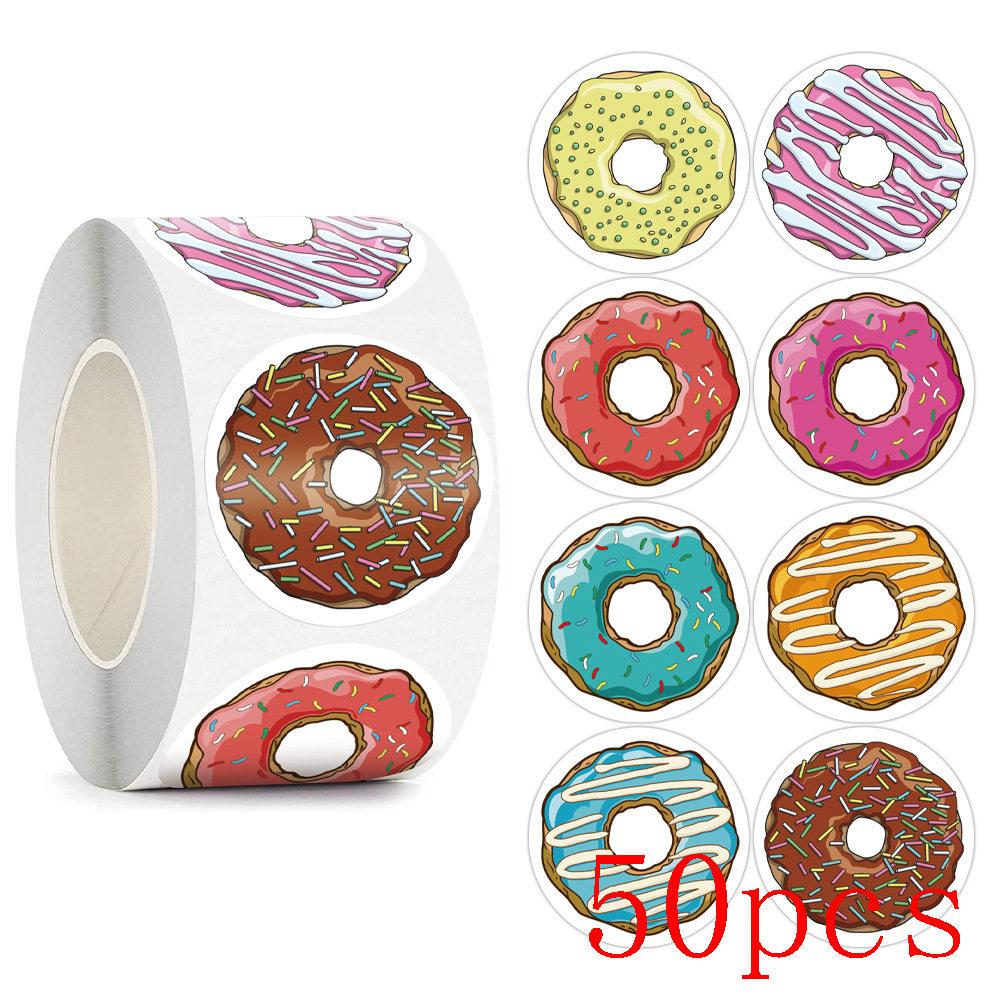 50-500Pcs Donuts Sticker 1Inch Colorful Kids Label Baking Store Decorations Classroom Teacher Encourage Student Reward Stickers