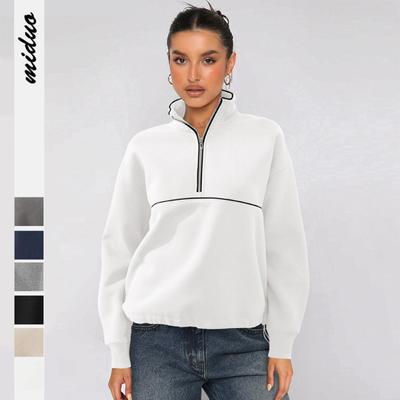 Damen-Hoodie mit halbem Reißverschluss, trendige Sportbekleidung, kontrastierendes Langarmdesign, Top, Pullover & Langarmshirts für Damen