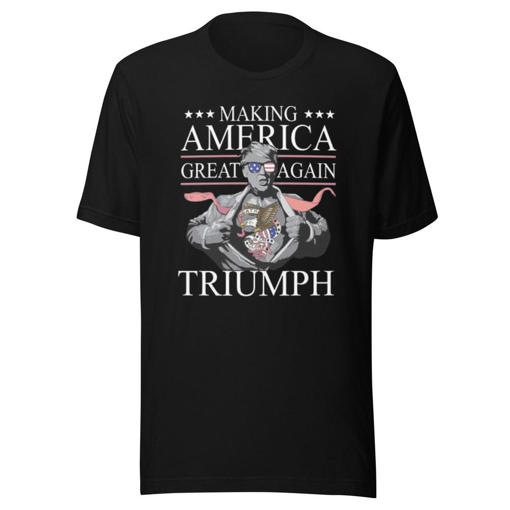 

Political Humor T-Shirt Super Trump MAGA Triumph Ultra Soft Cotton Short Sleeve Unisex T-Shirt XL