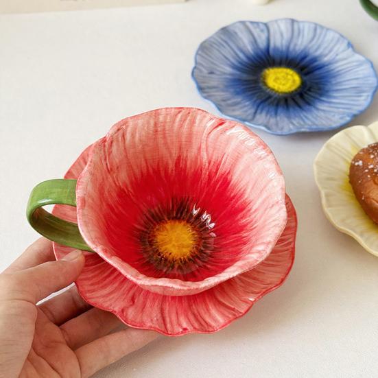 Coffee Cup with Saucer Food Grade Ceramic Floral Pattern Microwave Dishwasher Oven Safe Cappuccino Cup