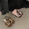 French metal square buckle fashion cool slippers outer wear 2025 summer new square head open toe wedge heel high heel sandals women