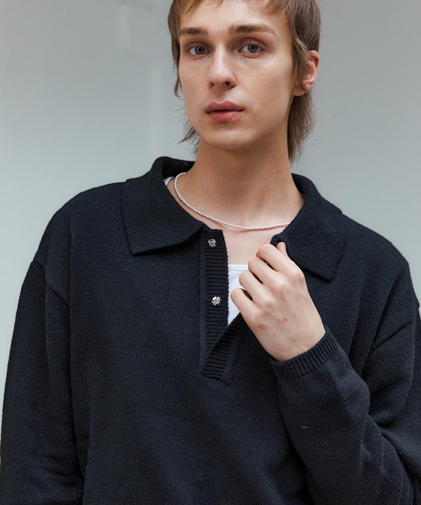 TRIP LE SENS Hidden Snap Collar Knit_Blue