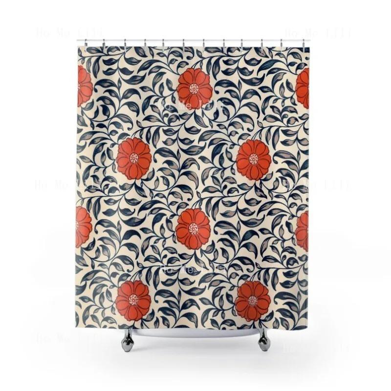 

Vintage Curtains Art Orange And Black Garden Shower Traditional Floral Bath Curtain W60H190(CM)-1 Pcs