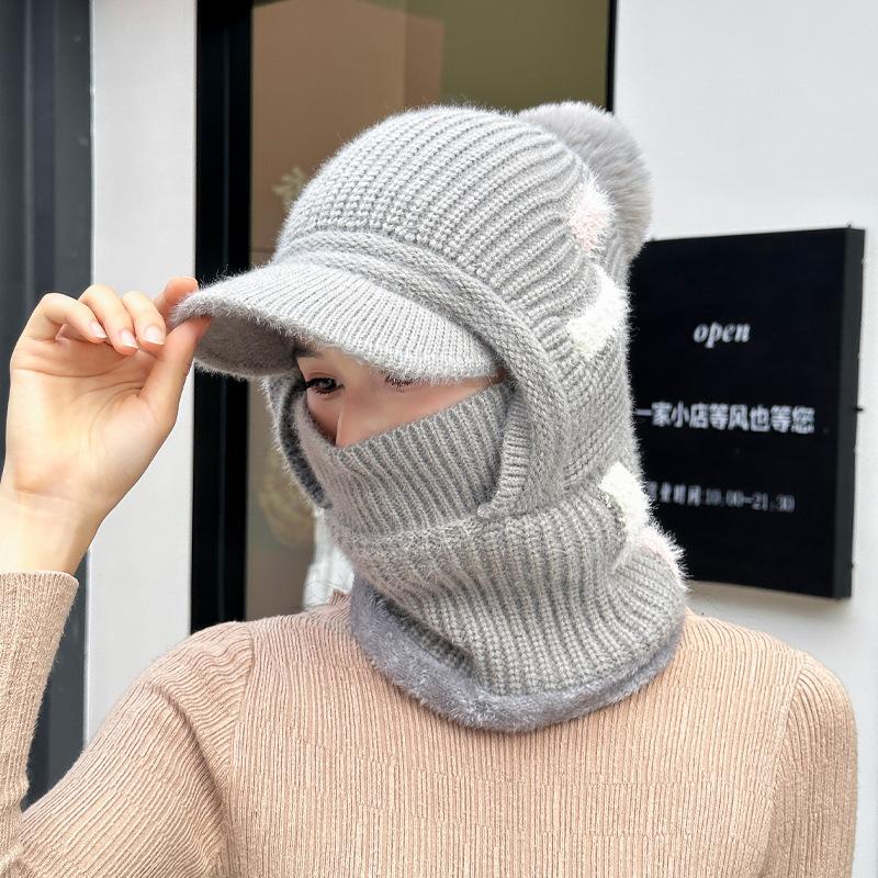 Winter outdoor thermal pullover hat children fleece ear protectors knitted wool hat riding face mask scarf integrated