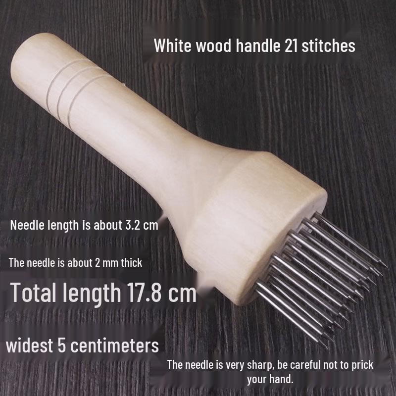 Ruhan Stainless Steel Meat Tenderizer 21-Pin with White Wooden Handle