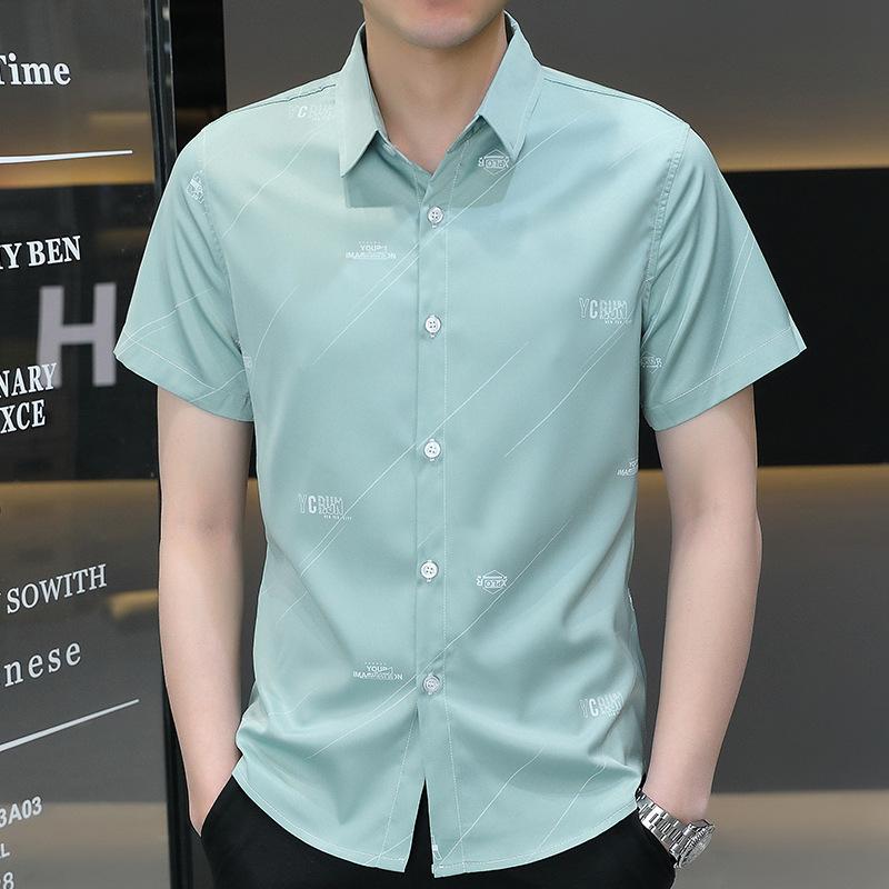 Sommertrend herre kortermet issilkeskjorte kortermet tynn bluse kjekk skjorte herremote allsidig skjorte