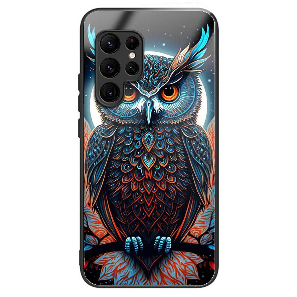 

For Samsung Galaxy S25 Ultra Case Tempered Glass Back Cover with Pattern Printing Colored Owl