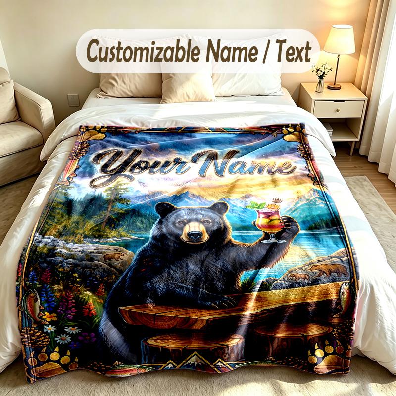 Bear Panda Theme Soft Blanket Personalized Custom Name Text Print Warm Blanket Home Sofa Bedroom Decor