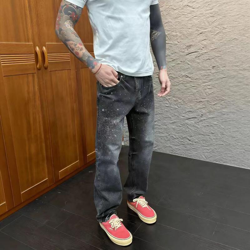 American high street hot diamond jeans men's Gypsy straight wide-leg scimitar pants trendy brand ruffian handsome fried street micro-pull pants