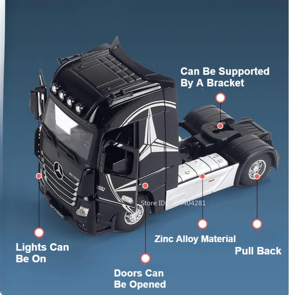 1:36 Actros Alloy Trailer Truck Models Toys Diecast Car Doors Openes Sound Light Rubber Tires Miniature Vehices Children's Gifts