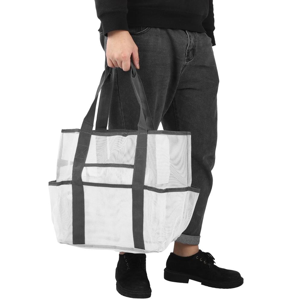 Tragbare Netztasche Make-up Waschen Baden Aufbewahrung Handtasche für Outdoor Reisen StrandWeiß