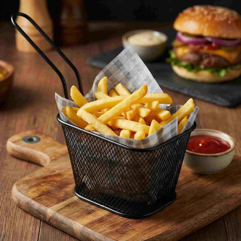 Mini Fries Basket Black 350Ml Powder Coated For Serving Dishes