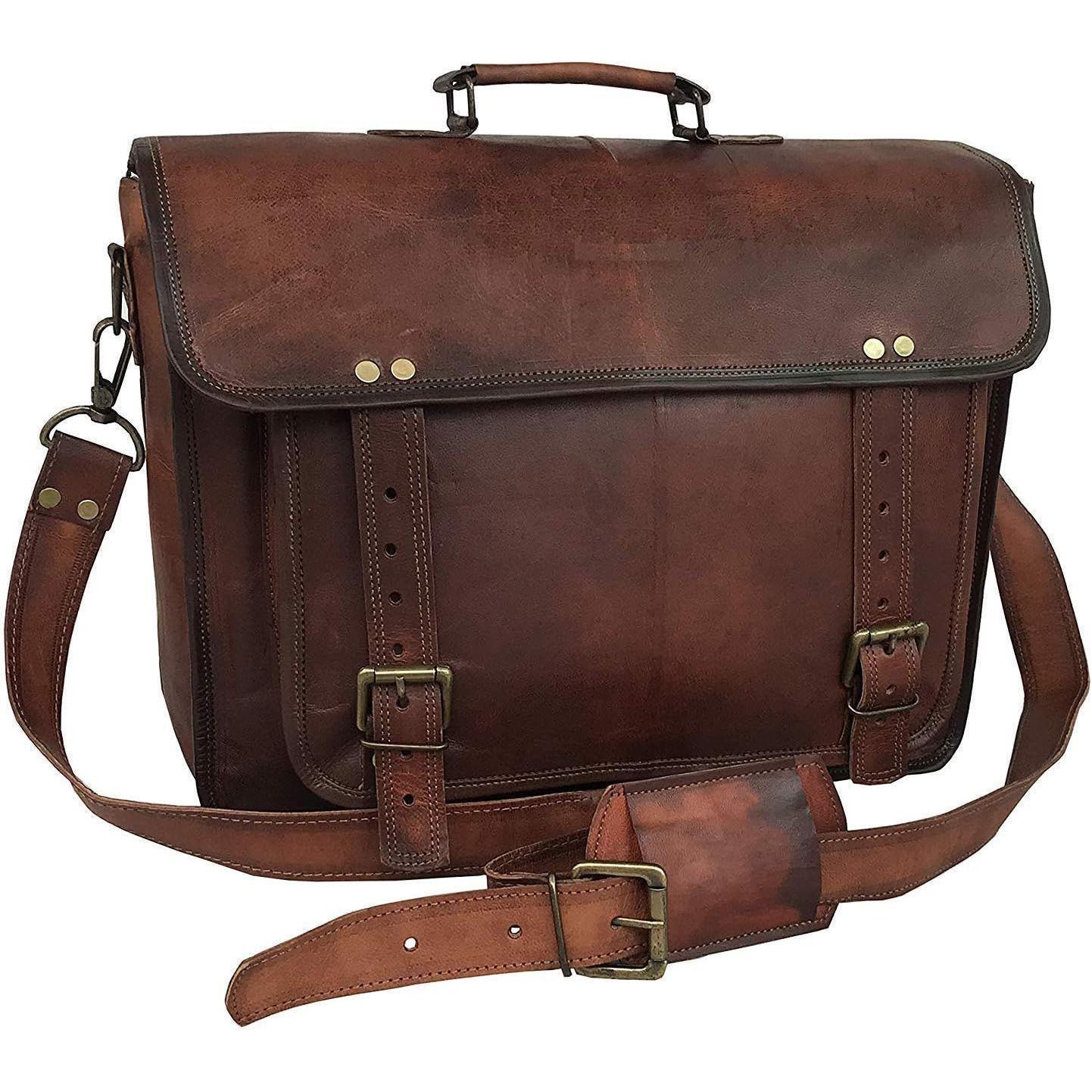 Винтажный кожаный портфель для ноутбука ручной работы — фото 2