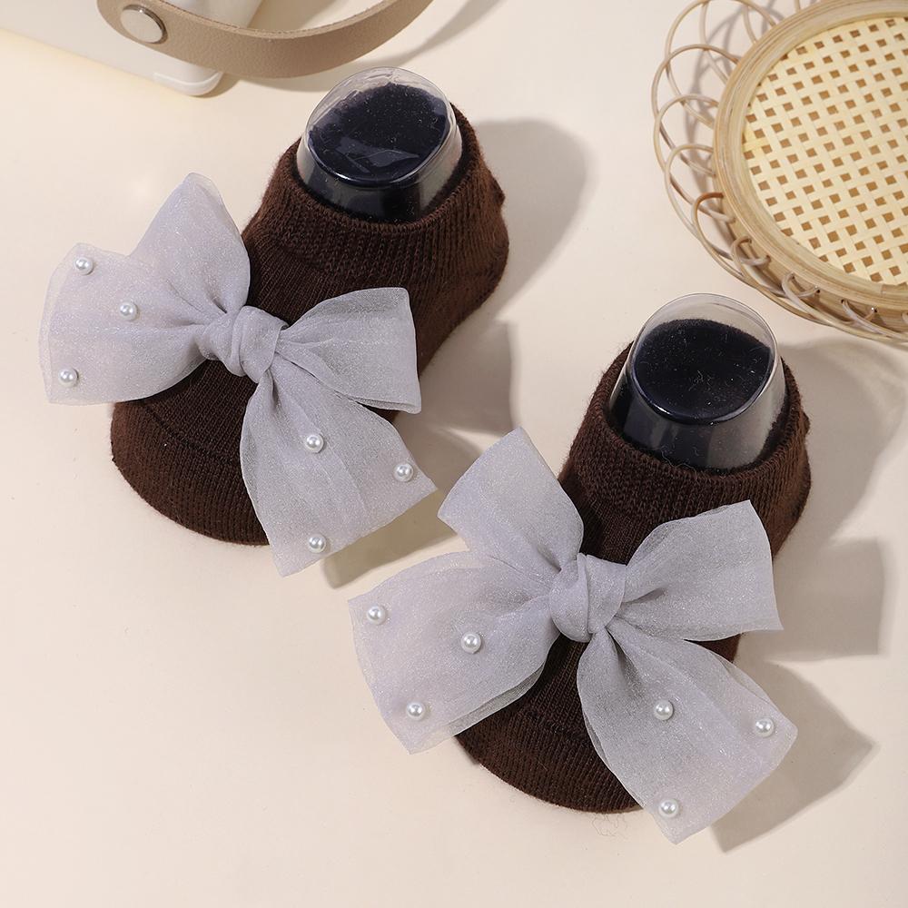 1 Pair of Lace Bow Socks Chiffon Pearl Delicate Breathable Socks Baby Girl Toddler Letter Socks