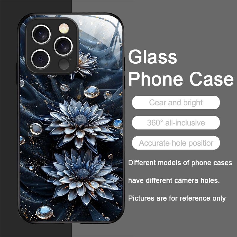 Beautiful Sunflower Floral Pattern Tempered Glass Phone Case for IPhone 16 Pro Max 16e 15 14 13 12 Mini 11 XS XR 7 8 Plus Cover