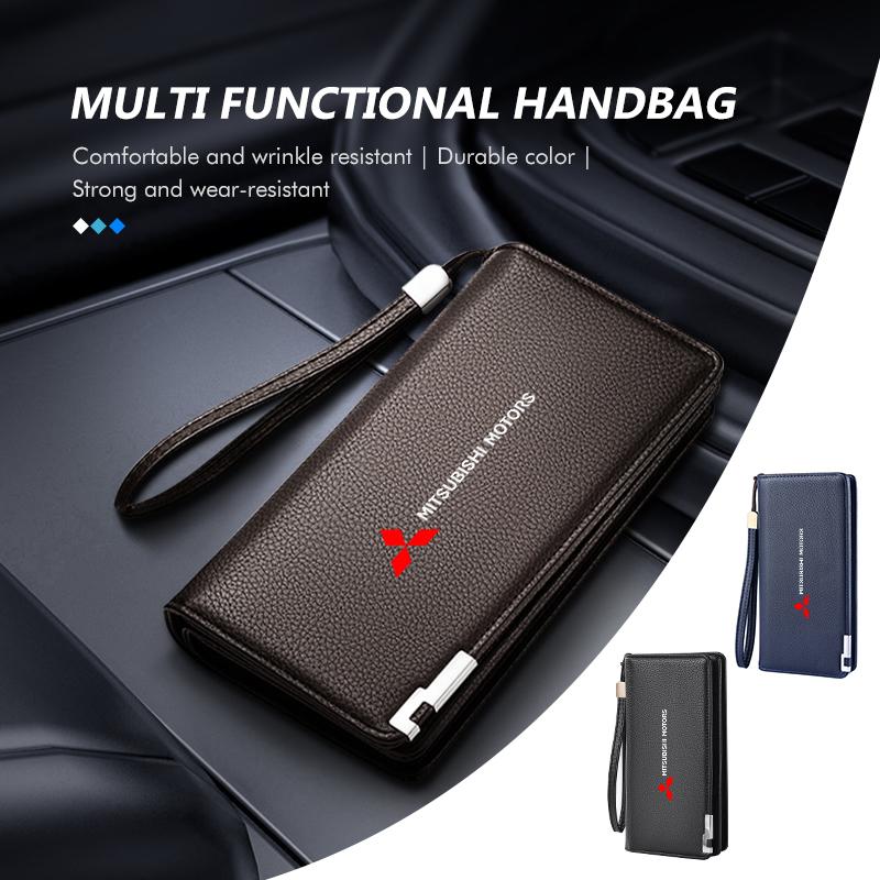 cwvjgx1 For Mitsubishi Car Logo Men Business Long Wallet Leather Coin Purse Bank Card Holder Handbag Outlander Lancer Eclipse Mirage