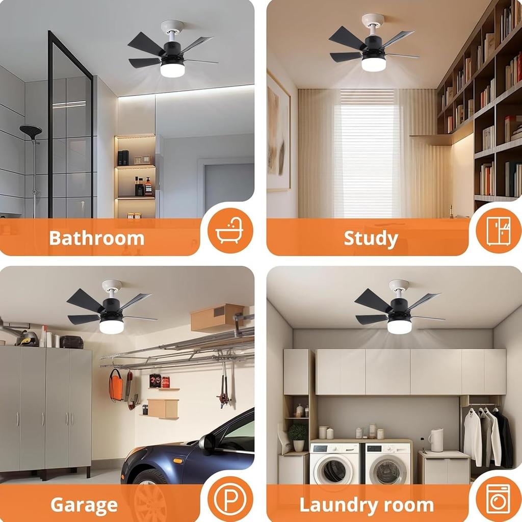 Dpofirs Light Ceiling Fan with Light and Remote, 3000‑6500K Dimmable LED Ceiling Fan with Timer, E26 Light Bulb Screw in Ceiling Fan for Bedroom,