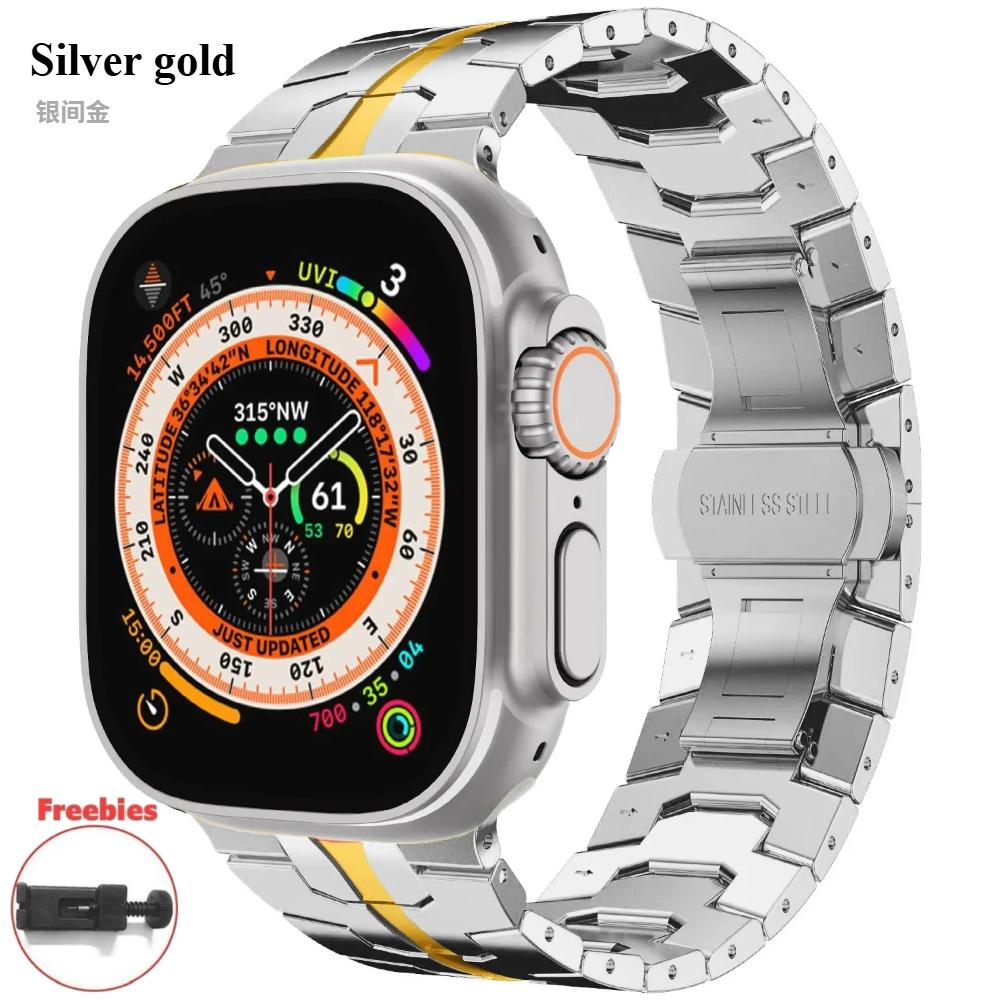 Titanium Color Stainless Steel Strap For Apple Watch Ultra 49mm 10 9 8 7 6 5 4 SE Luxury Metal Wristband Belt iWatch 46/42/45/41/44/40mm Correa
