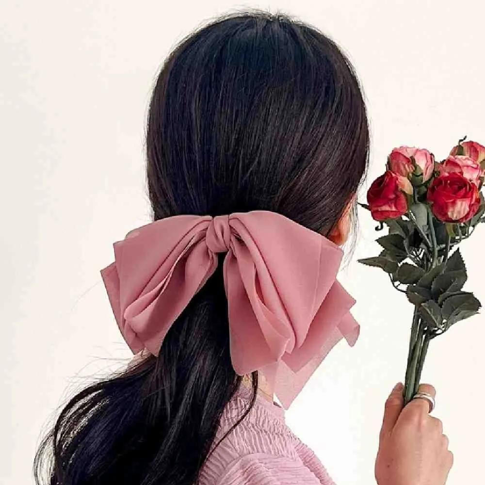 Chamol Chiffon Double-winged Ribbon Pin Pink Silk Ribbon Pin Ribbon Claw Clip Hair Ribbon Hair Clip