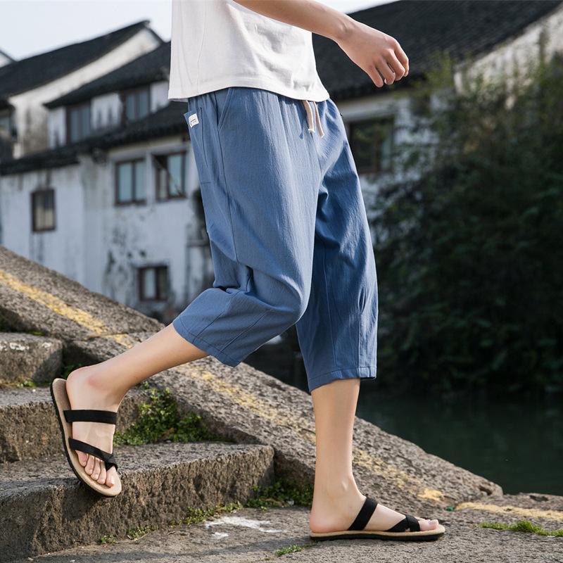 Summer Men's Cotton Linen Short Pants Solid Color Shorts Large Lightweight Shorts Men Beach Shorts for Men Breathable Sweatpants