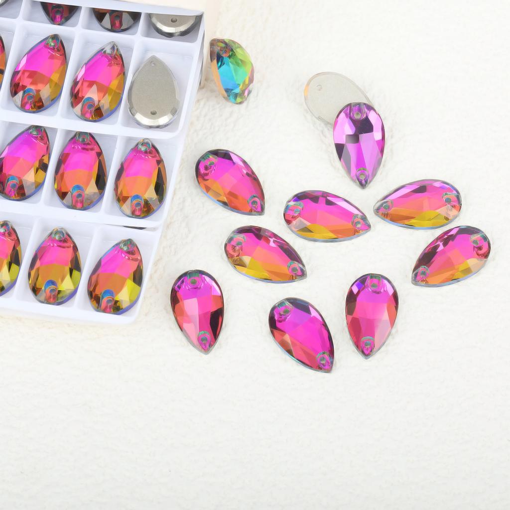 K9 Weichen Glass Boutique Hand-Sewn Drill Flat Bottom Double Hole Water Drop Flat Buckle Ab Special-Shaped Colored Diamond Diy/Double Hole Gem Drill