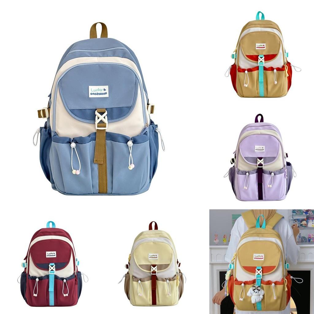 Nylon Girls School Backpack With Letter Decor And Drawstring Design For Campus Use