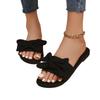 Summer New Bow One-word Solid Color Round Head Fashion Women's Large-size Bottom Slippers