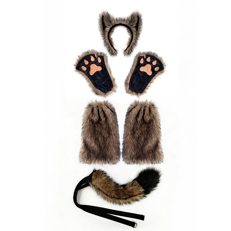 Beast Werewolf Cosplay Props Wolf Ears Headband Tail Claws Gloves Leg Cover Set Anime Costume Accessories for Halloween Party