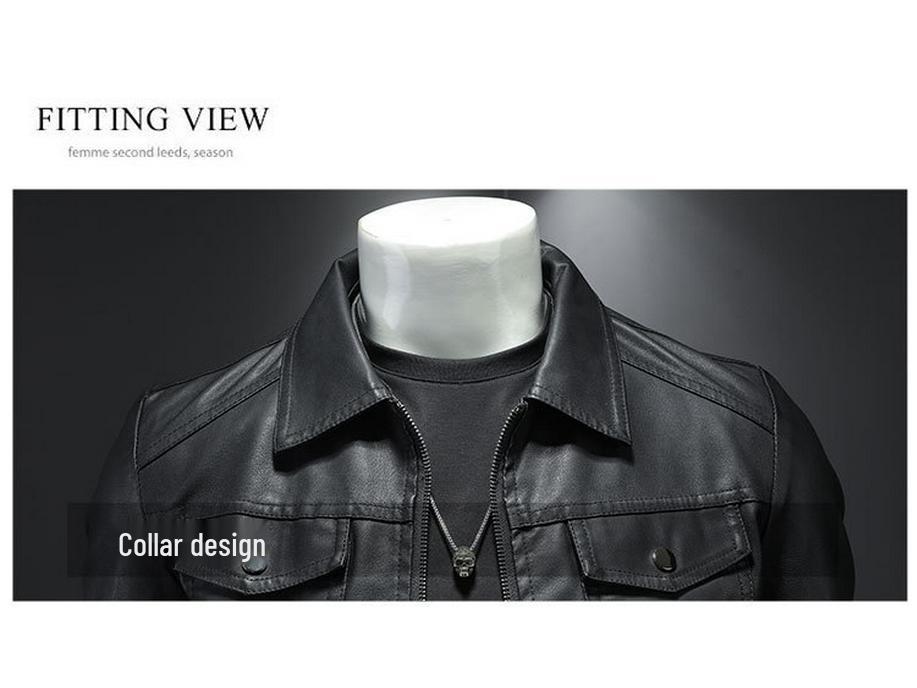 Men's Slim Fit PU Leather Motorcycle Jacket - 2024 Spring/Autumn Korean Style with Fleece Lining