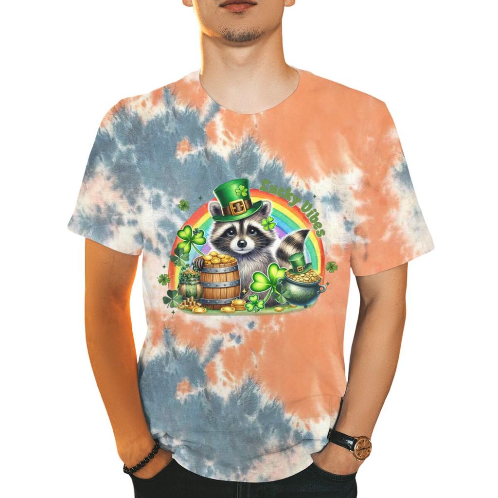 St Patricks Day Raccoon Shirt Lucky Vibes Short Sleeve Round Neck Tee Cartoon Lucky Raccoon St Patricks Day Unisex TShirt