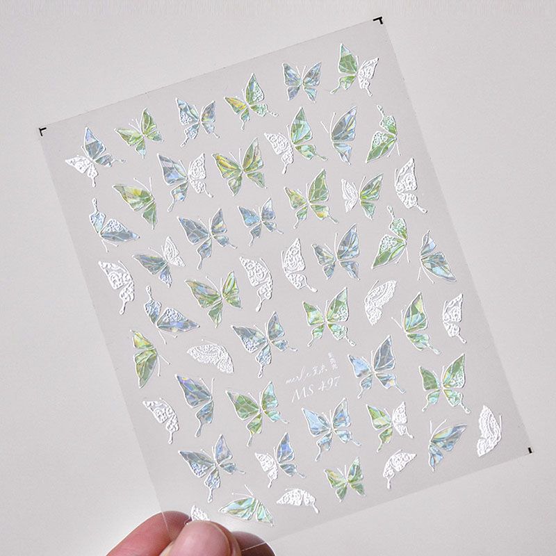 

Bright Crystal Baker Light Icy Butterfly Nail Sticker Tomoni Embossed Adhesive Japanese Style Nail Sticker Nail Ornament Cyan Butterfly 496((Shell light))