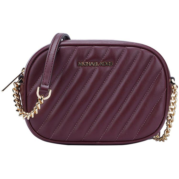 

Michael Kors MK Rose Chain Shoulder Strap Quilted Solid Logo Leather Camera Bag Women Shoulder Bag Burgundy 35S1GX0C1U-MERLOT Basic Set (Bag+Dust Bag)