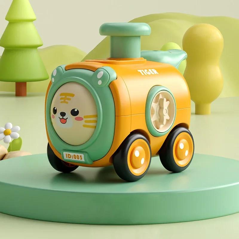 

Baby Inertia Press Face Changing Train with Whistling,Small Train Impact Resistant Cartoon Car,Parent-Child Interactive Toy Gift