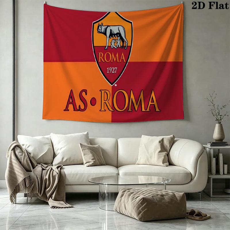 Tenture murale de football AS Roma Esthétique Accrochage mural Couverture en tissu imprimé Tapisseries décoratives pour chambre à coucher Salon Décoration de la maison